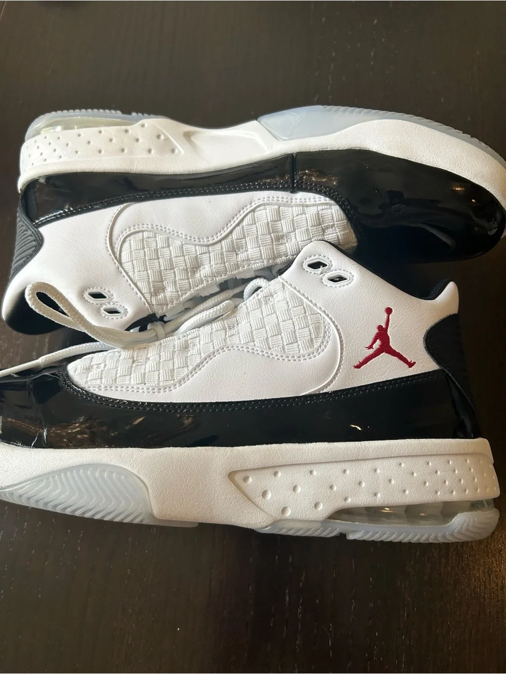 Jordan Boys White Black Sneakers with Red Jumpman